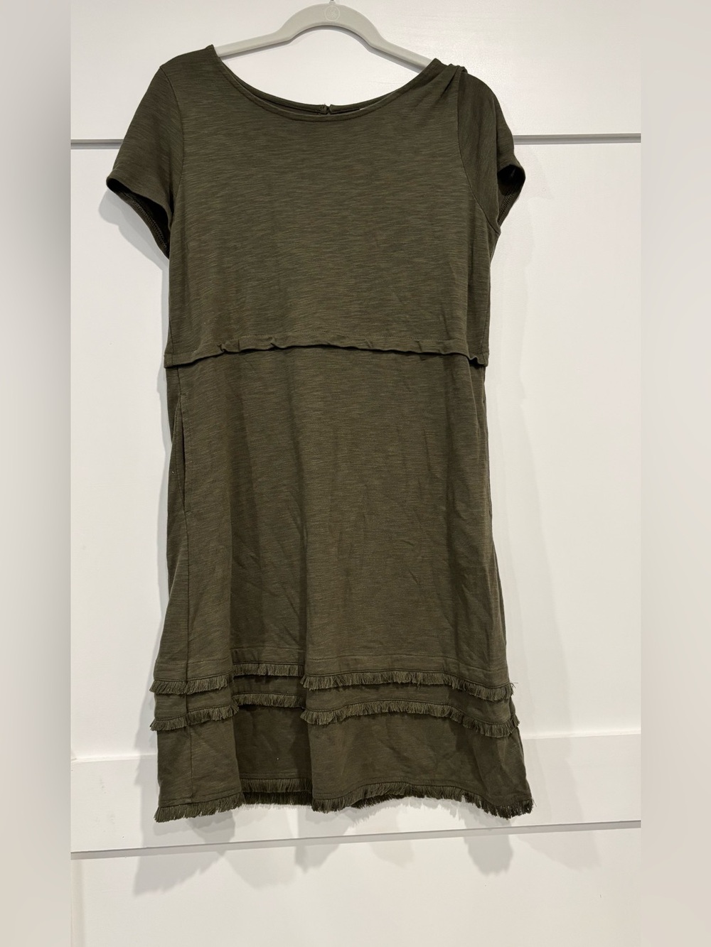 J. Jill Olive Green Short Sleeve Layered Dress Small Petite
